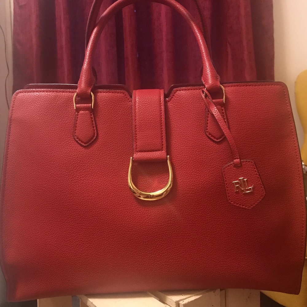 Lauren Ralph Lauren Large Kenton Leather Tote Red